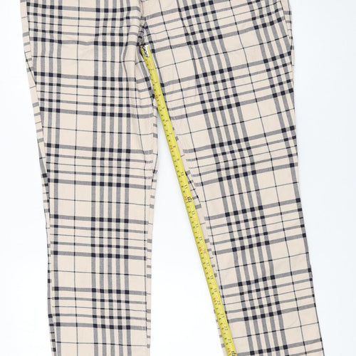 H&M Men's Beige Check Skinny Fit Cotton Trousers Size M