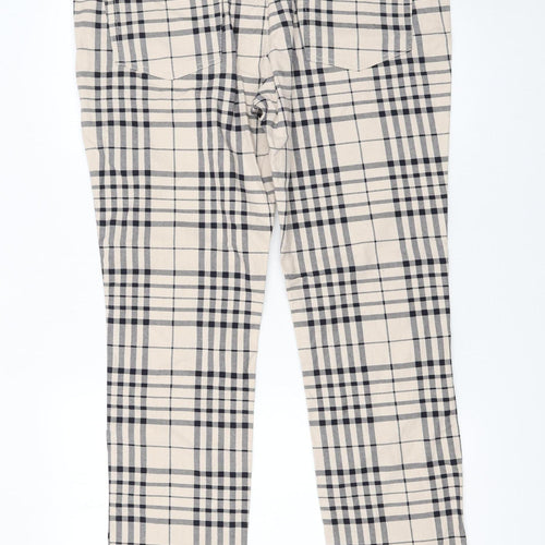 H&M Men's Beige Check Skinny Fit Cotton Trousers Size M