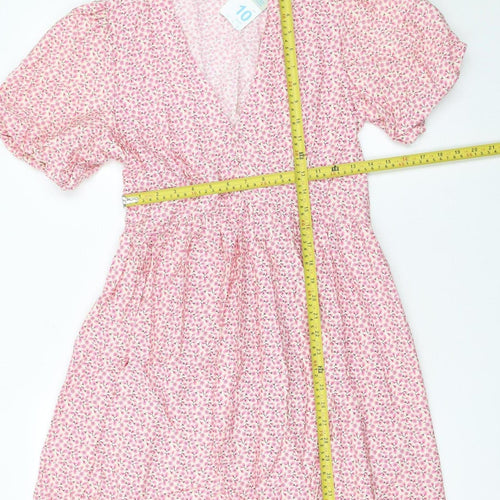 Primark Womens Pink Floral Fit & Flare V-Neck Dress Size 10