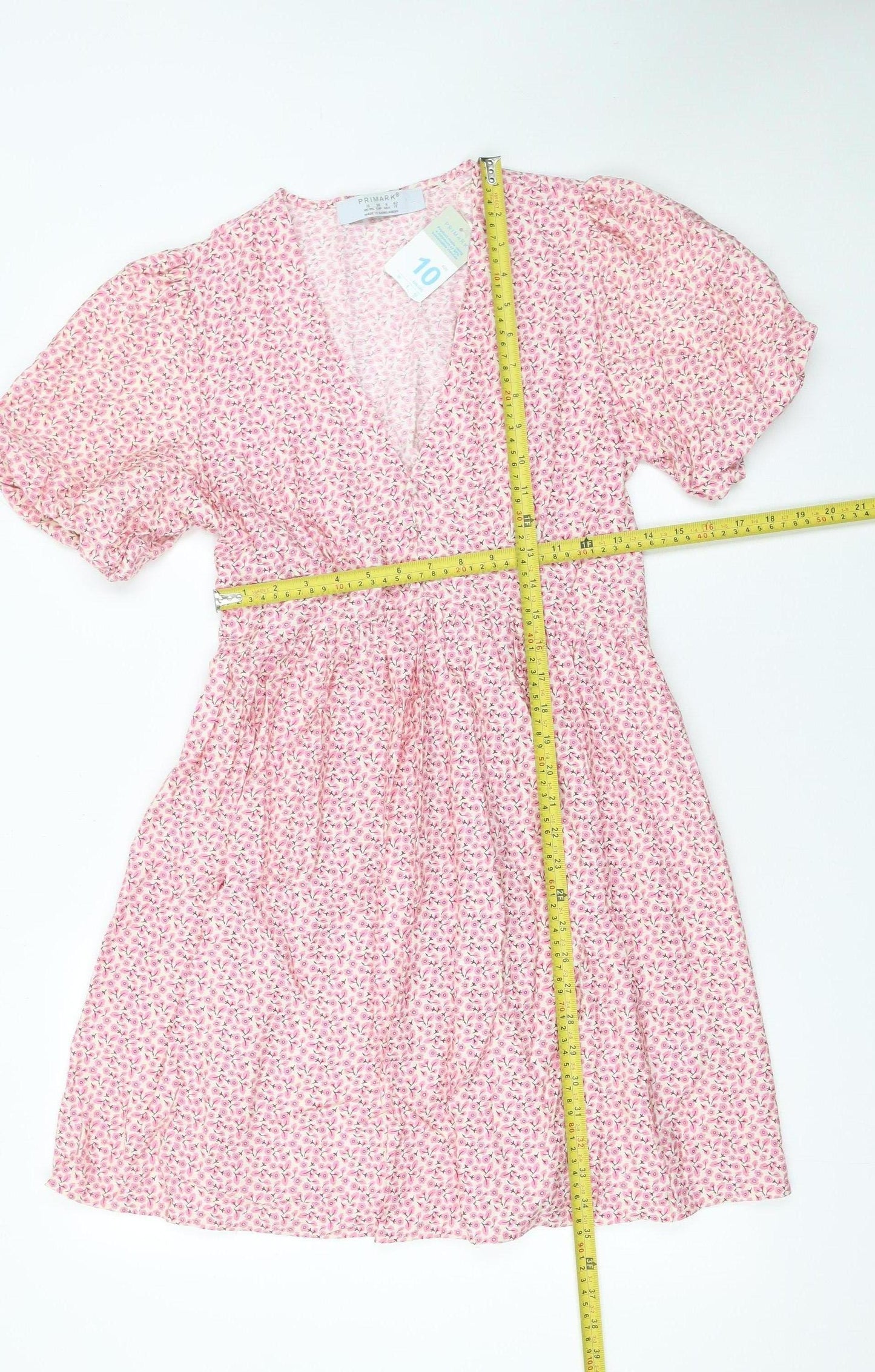 Primark Womens Pink Floral Fit & Flare V-Neck Dress Size 10