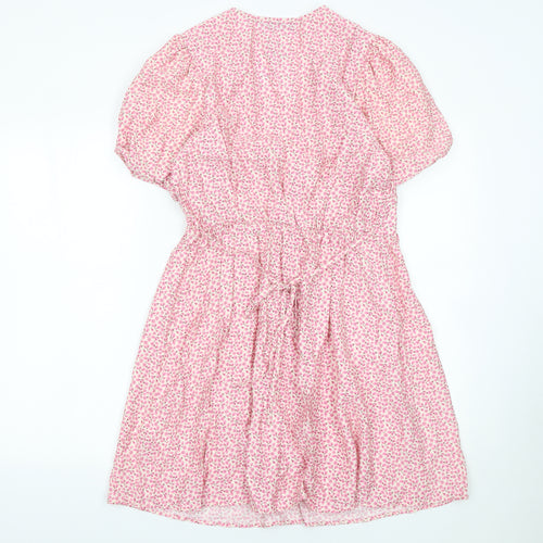 Primark Womens Pink Floral Fit & Flare V-Neck Dress Size 10