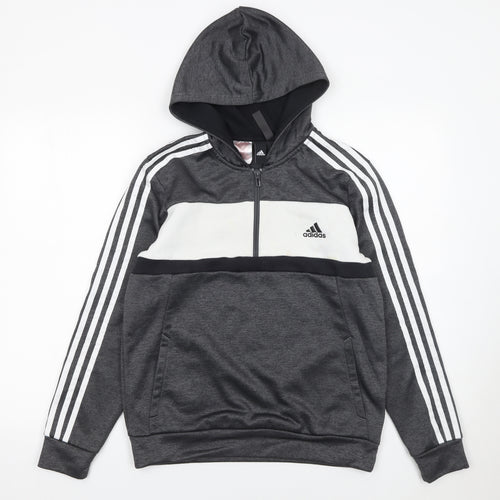 Adidas Boys Grey & White 1/4 Zip Hoodie Sweatshirt 13-14 Years