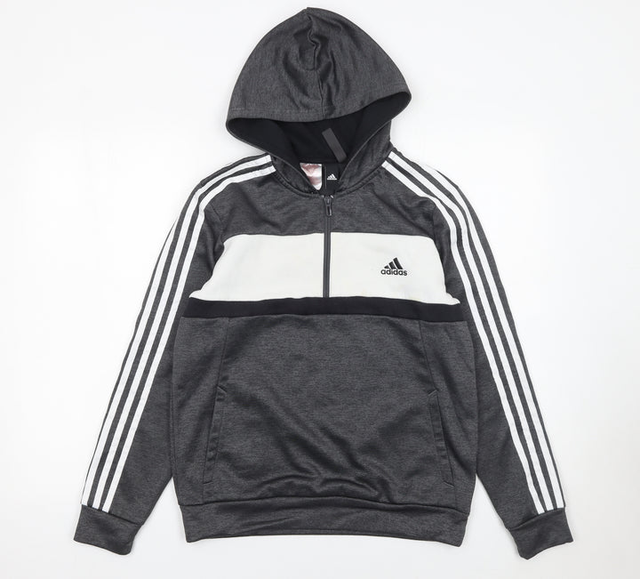 Adidas Boys Grey & White 1/4 Zip Hoodie Sweatshirt 13-14 Years