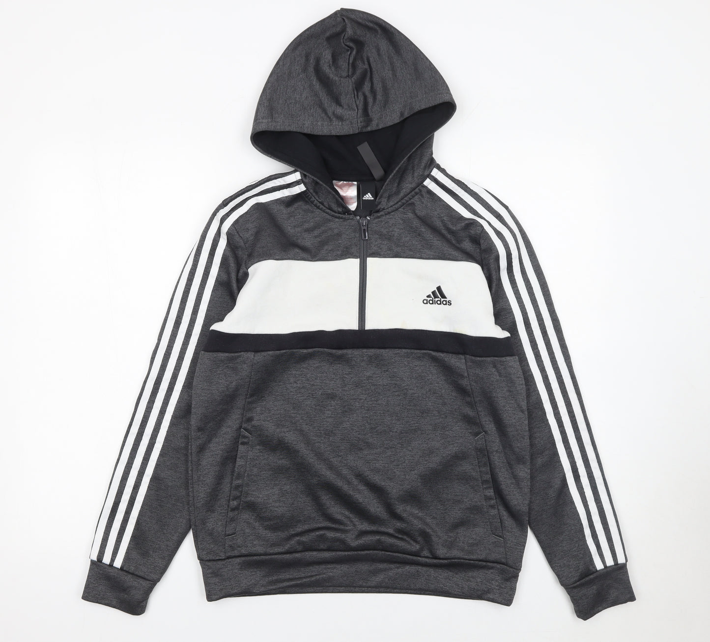 Adidas Boys Grey & White 1/4 Zip Hoodie Sweatshirt 13-14 Years