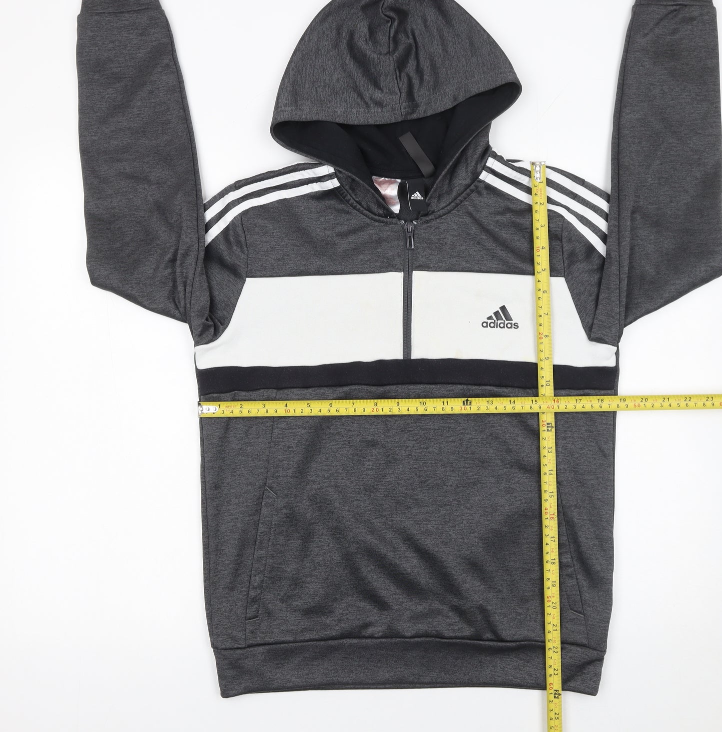 Adidas Boys Grey & White 1/4 Zip Hoodie Sweatshirt 13-14 Years