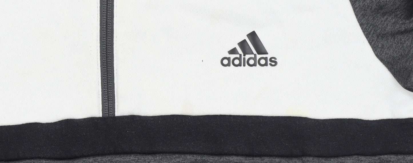 Adidas Boys Grey & White 1/4 Zip Hoodie Sweatshirt 13-14 Years