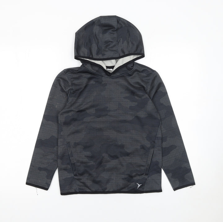 Old Navy Boys Black Camouflage Pullover Active Hoodie Size 8 Years