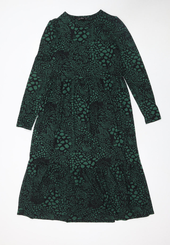 F&F Women’s Green Animal Print Midi A-Line Dress Size 6
