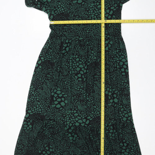 F&F Women’s Green Animal Print Midi A-Line Dress Size 6