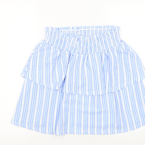 Dunnes Stores Girls Blue Striped Seersucker A-Line Skirt L 26in Waist