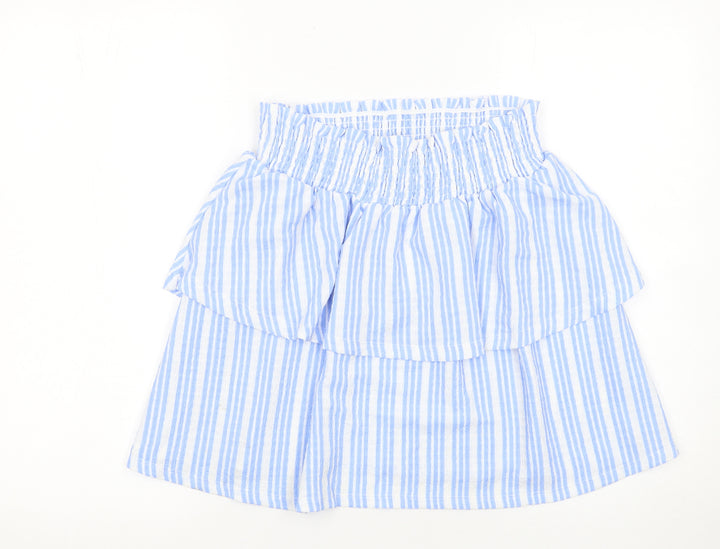 Dunnes Stores Girls Blue Striped Seersucker A-Line Skirt L 26in Waist