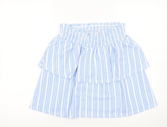 Dunnes Stores Girls Blue Striped Seersucker A-Line Skirt L 26in Waist
