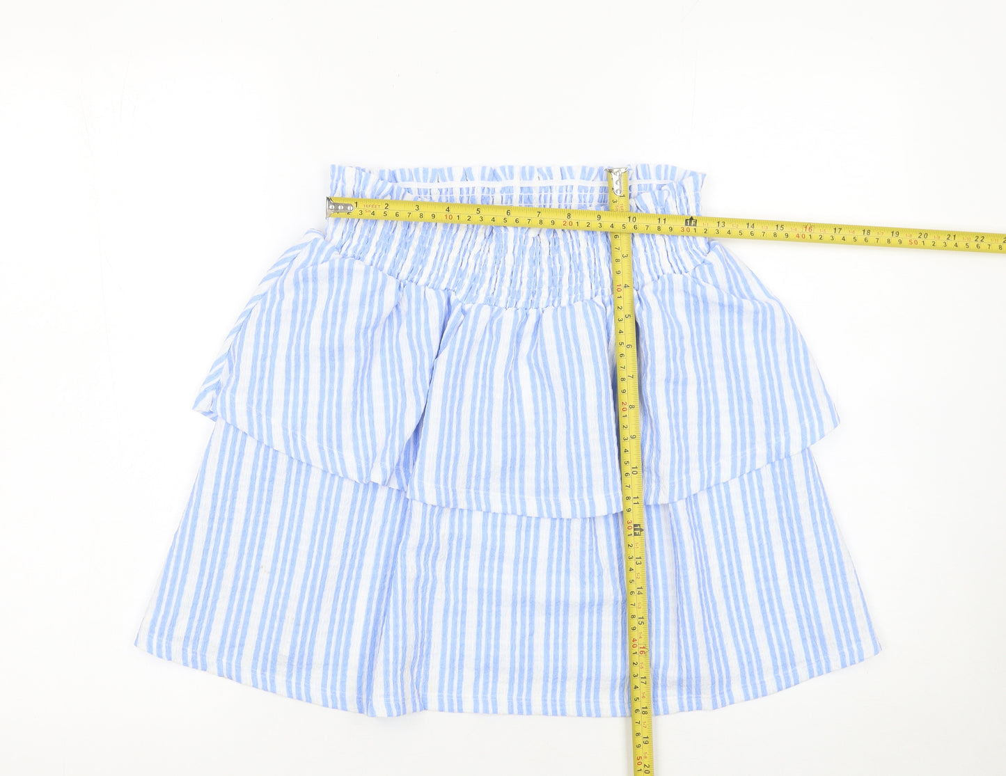 Dunnes Stores Girls Blue Striped Seersucker A-Line Skirt L 26in Waist