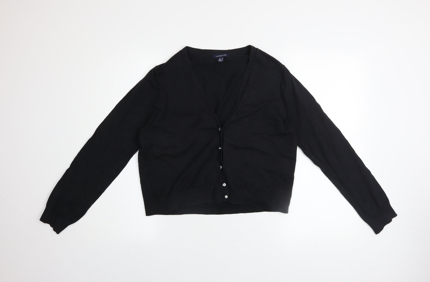 Lands' End Women's Black Petite M V-Neck Cotton Blend Cardigan