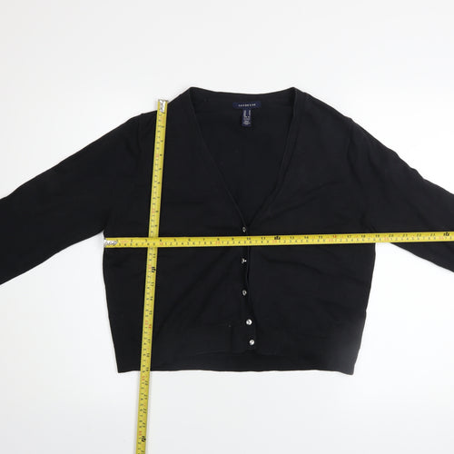 Lands' End Women's Black Petite M V-Neck Cotton Blend Cardigan