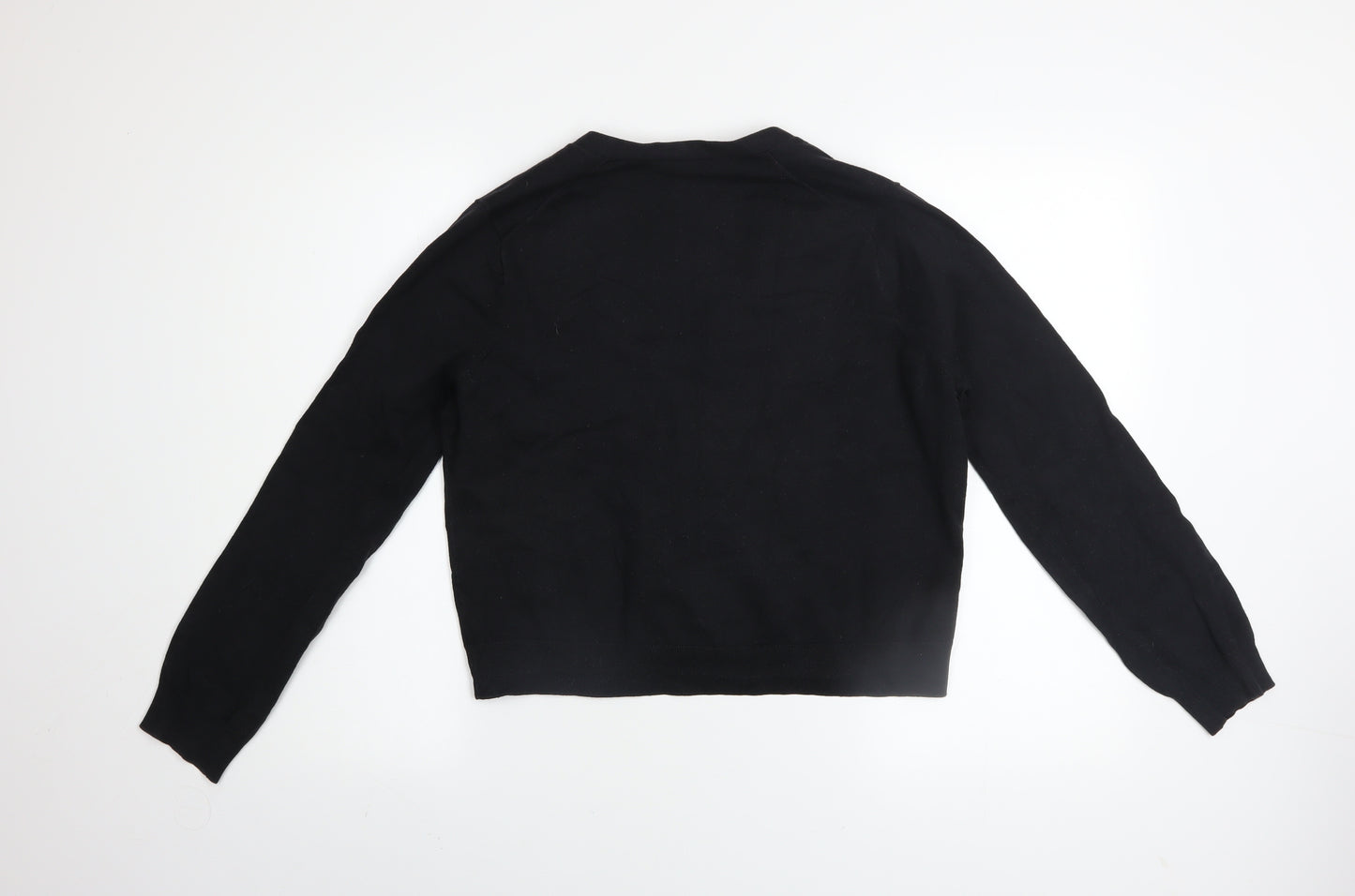 Lands' End Women's Black Petite M V-Neck Cotton Blend Cardigan