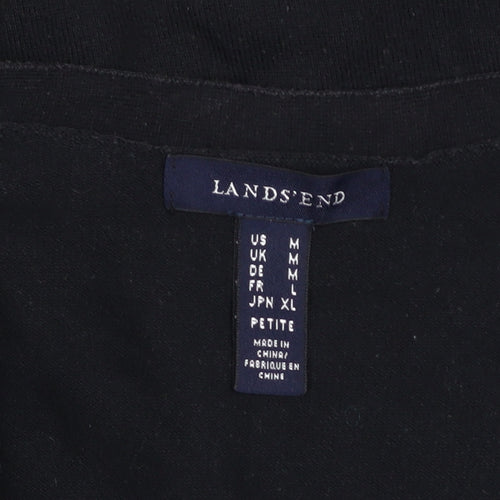 Lands' End Women's Black Petite M V-Neck Cotton Blend Cardigan