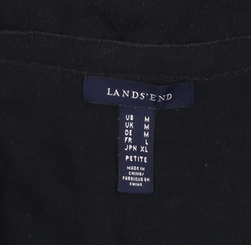 Lands' End Women's Black Petite M V-Neck Cotton Blend Cardigan