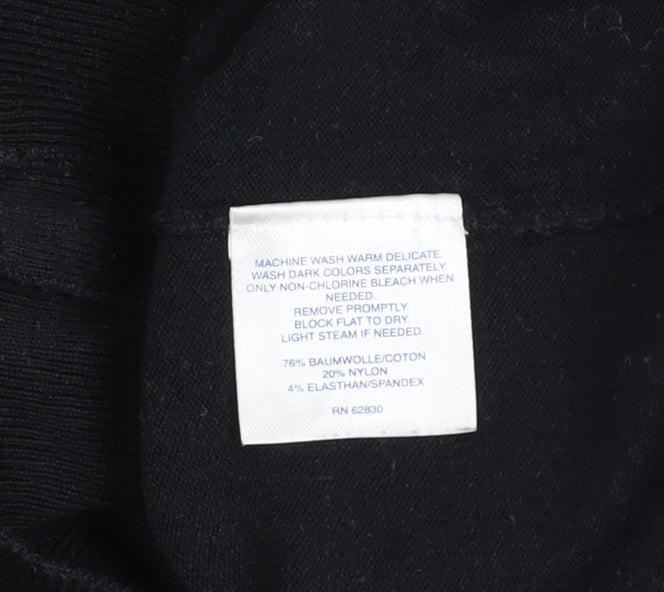 Lands' End Women's Black Petite M V-Neck Cotton Blend Cardigan