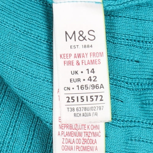 Marks and Spencer Women’s Blue Long Sleeve Open Knit Cardigan Size 14