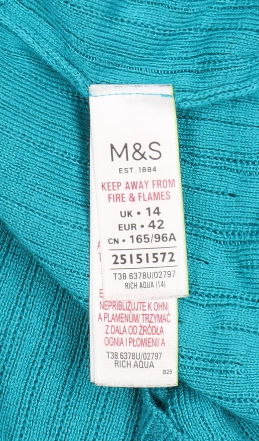 Marks and Spencer Women’s Blue Long Sleeve Open Knit Cardigan Size 14