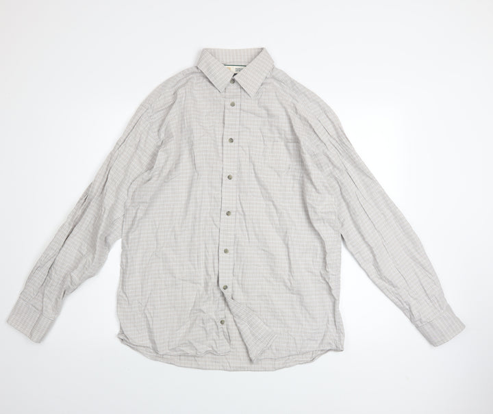 Marks and Spencer Men's Beige Check Long Sleeve Cotton Shirt 15.5in