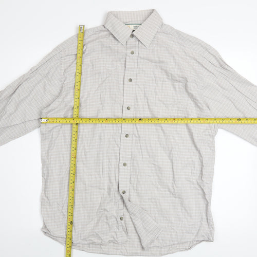 Marks and Spencer Men's Beige Check Long Sleeve Cotton Shirt 15.5in