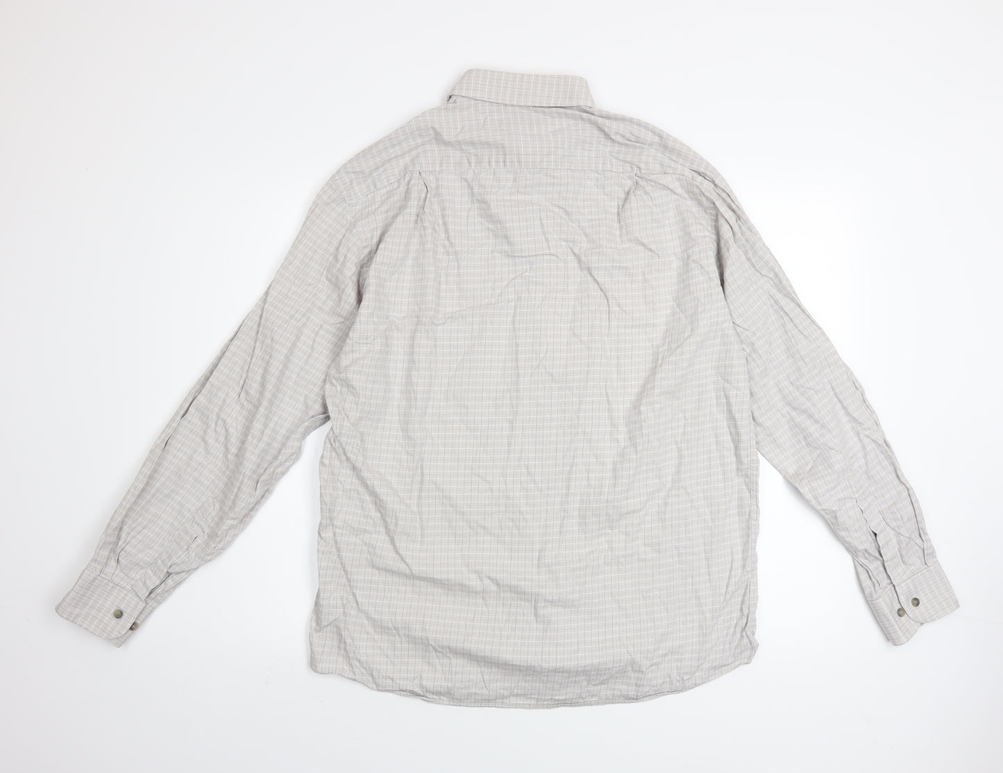 Marks and Spencer Men's Beige Check Long Sleeve Cotton Shirt 15.5in