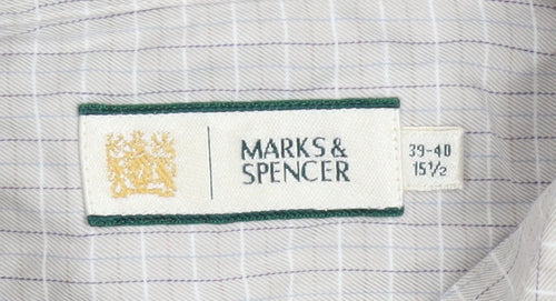 Marks and Spencer Men's Beige Check Long Sleeve Cotton Shirt 15.5in