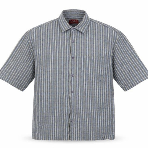 Olly & Co Men’s Blue Striped Cotton Short Sleeve Button-Up Shirt XL