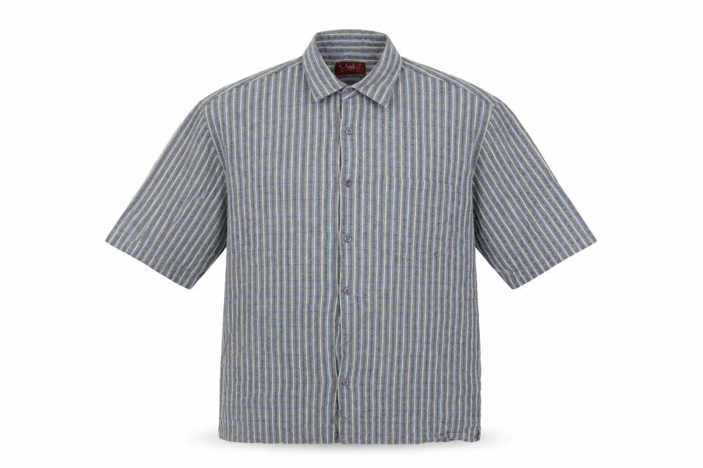 Olly & Co Men’s Blue Striped Cotton Short Sleeve Button-Up Shirt XL