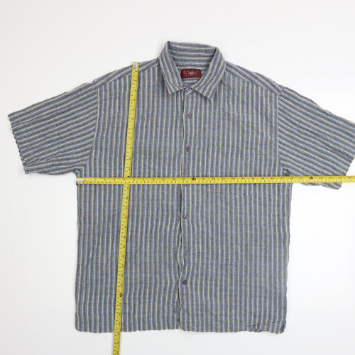 Olly & Co Men’s Blue Striped Cotton Short Sleeve Button-Up Shirt XL
