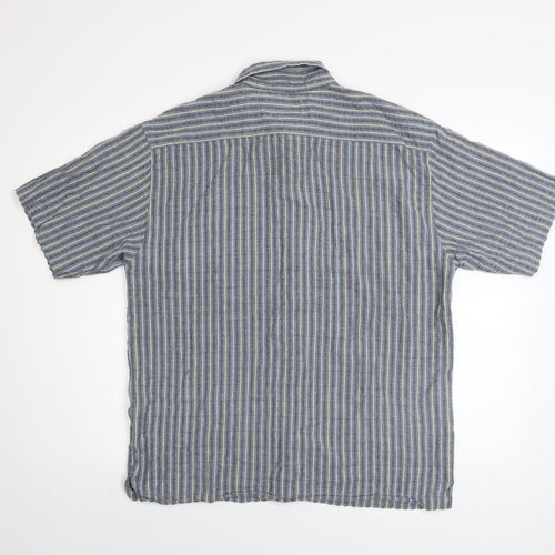 Olly & Co Men’s Blue Striped Cotton Short Sleeve Button-Up Shirt XL