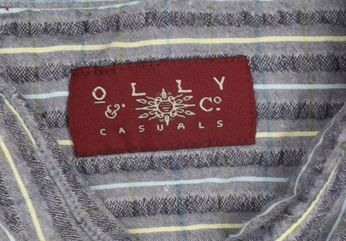 Olly & Co Men’s Blue Striped Cotton Short Sleeve Button-Up Shirt XL