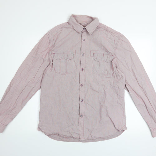 New Look Men's Red Striped Cotton Long Sleeve Button-Up Shirt M