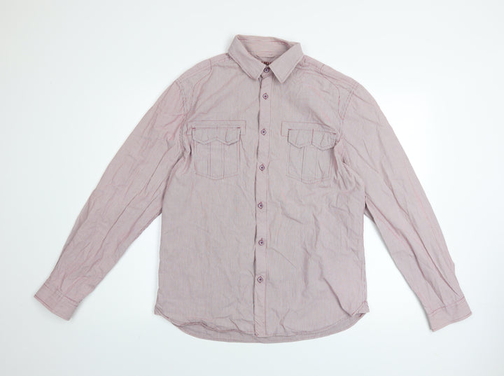 New Look Men's Red Striped Cotton Long Sleeve Button-Up Shirt M