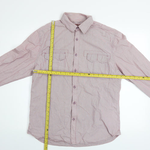 New Look Men's Red Striped Cotton Long Sleeve Button-Up Shirt M