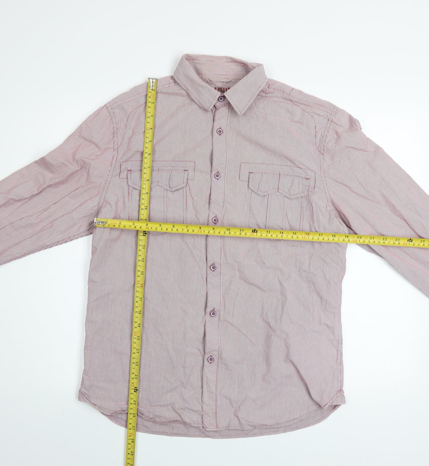 New Look Men's Red Striped Cotton Long Sleeve Button-Up Shirt M