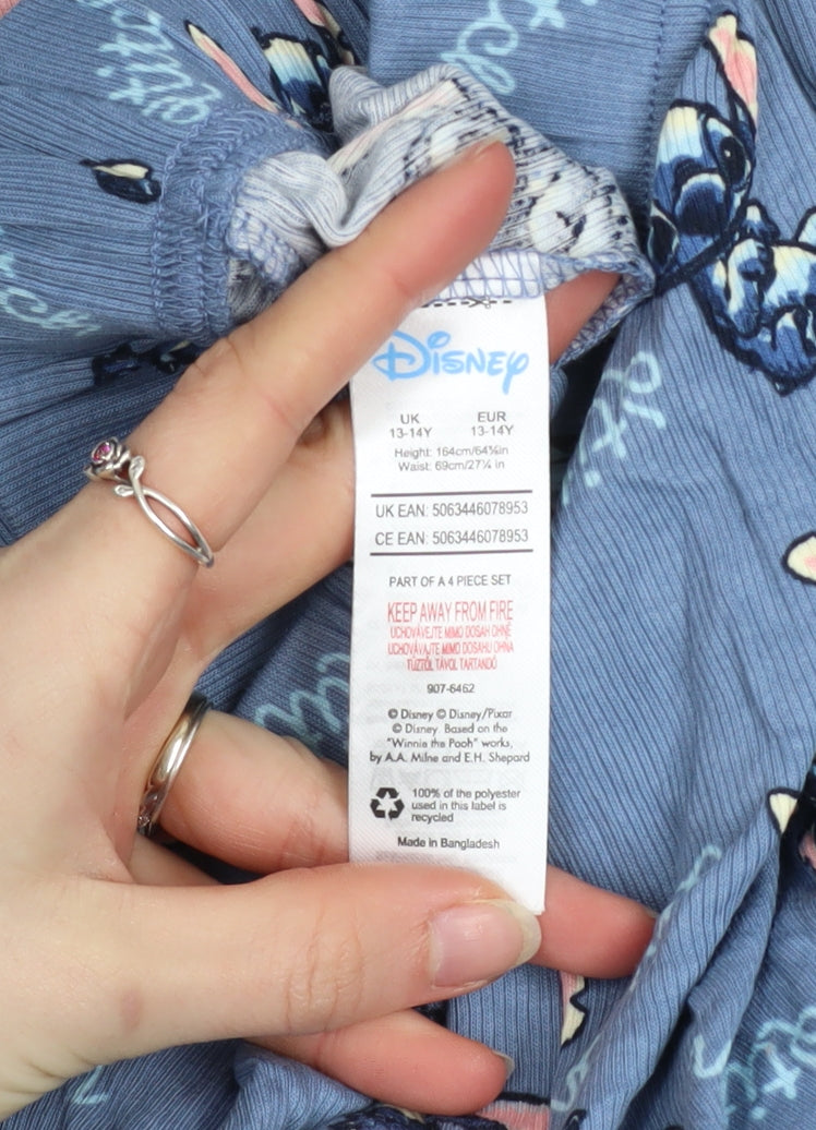 Disney Girls Blue Stitch Pyjama Pants 13-14 Years Cotton Blend Loungewear