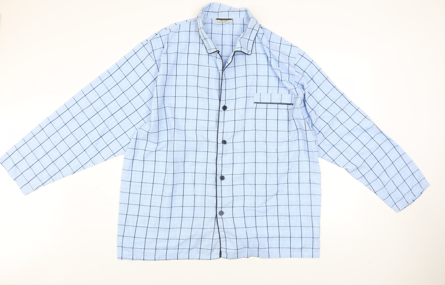 Dunnes Stores Men Blue Check Cotton Long Sleeve Pyjama Top 2XL