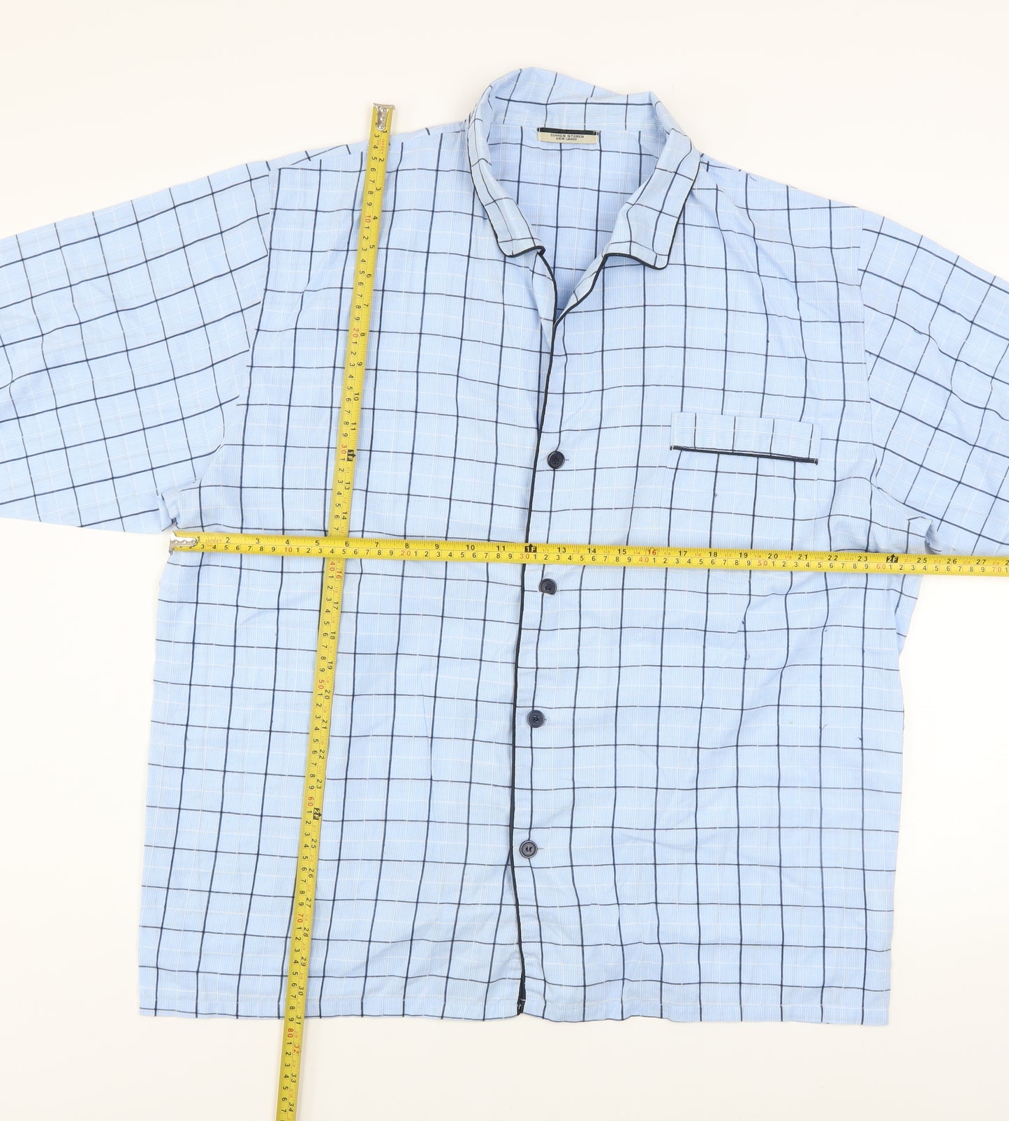Dunnes Stores Men Blue Check Cotton Long Sleeve Pyjama Top 2XL