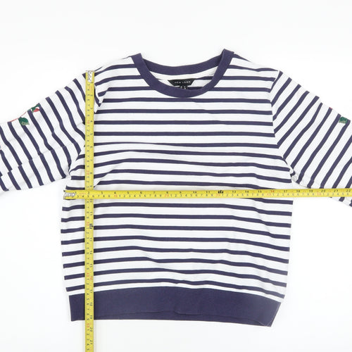 New Look Women's Navy Striped Embroidered Floral Pullover Sweatshirt UK 8
