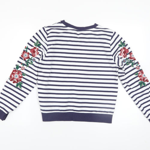 New Look Women's Navy Striped Embroidered Floral Pullover Sweatshirt UK 8