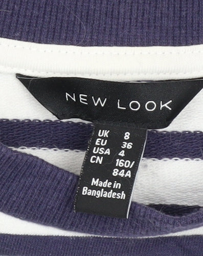 New Look Women's Navy Striped Embroidered Floral Pullover Sweatshirt UK 8