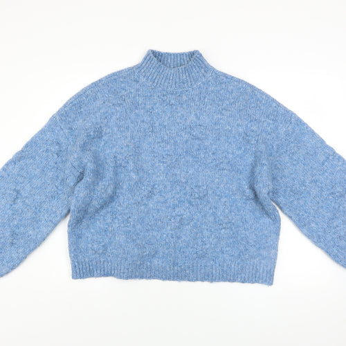 Vero Moda Women's Blue Mock Neck Chunky Knit Jumper M