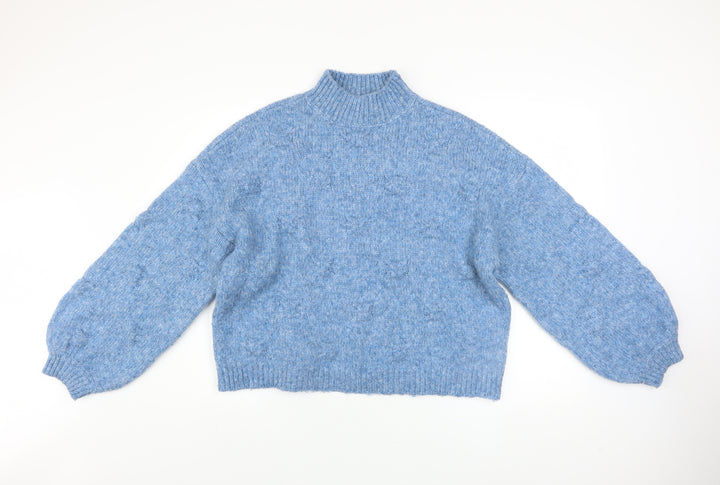 Vero Moda Women's Blue Mock Neck Chunky Knit Jumper M