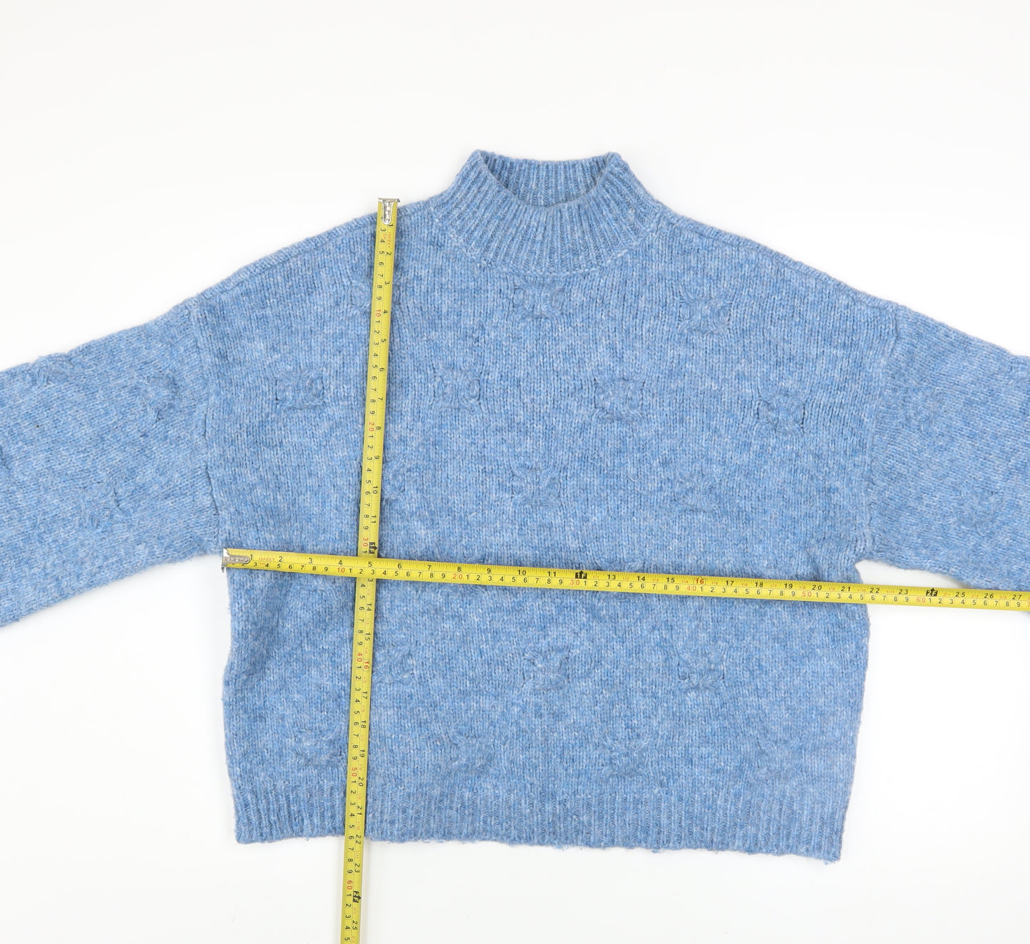 Vero Moda Women's Blue Mock Neck Chunky Knit Jumper M