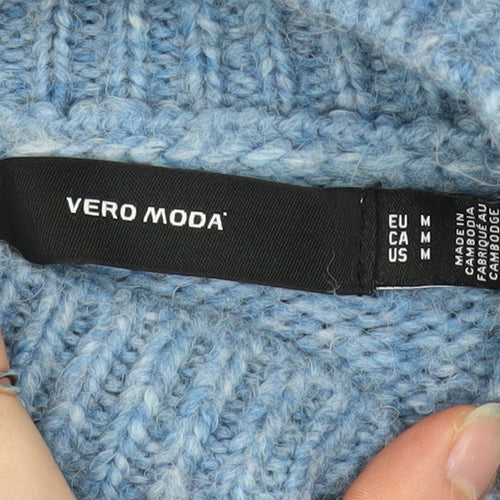 Vero Moda Women's Blue Mock Neck Chunky Knit Jumper M