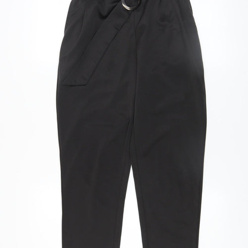 QED London Women's Black Paperbag Trousers UK 8 Belted High Waist
