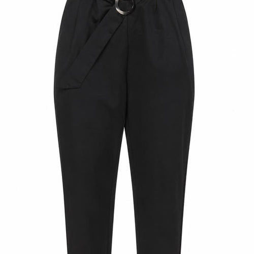 QED London Women's Black Paperbag Trousers UK 8 Belted High Waist